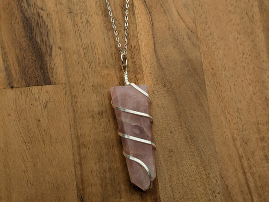 Rose Quartz Spiral Wrap Necklace