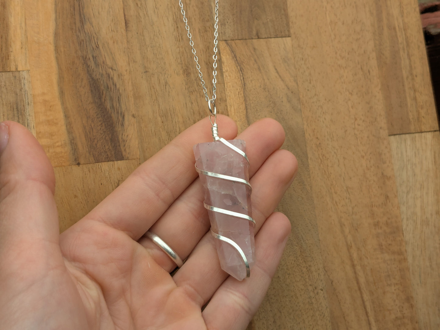 Rose Quartz Spiral Wrap Necklace
