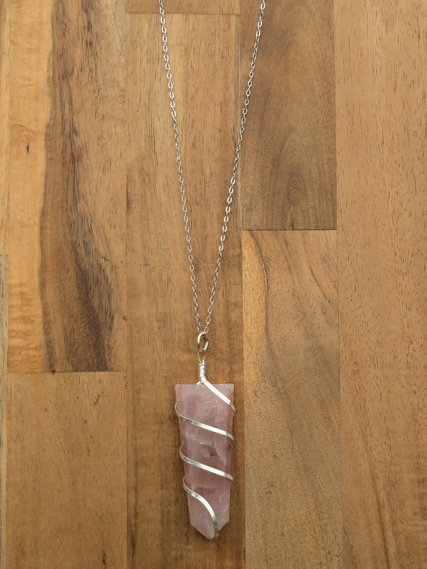 Rose Quartz Spiral Wrap Necklace
