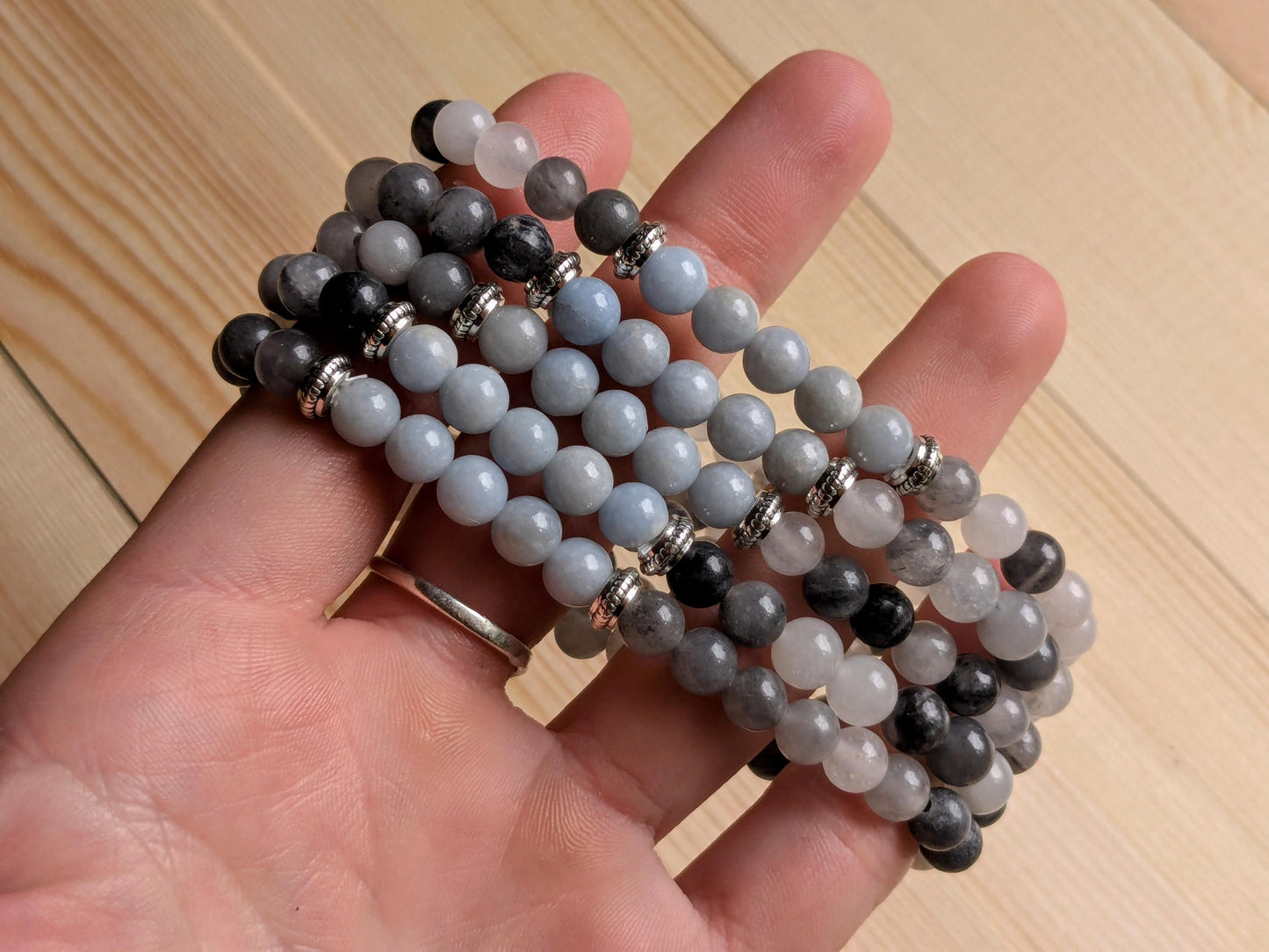 Inclusion Quartz & Angelite Stretch Bracelets