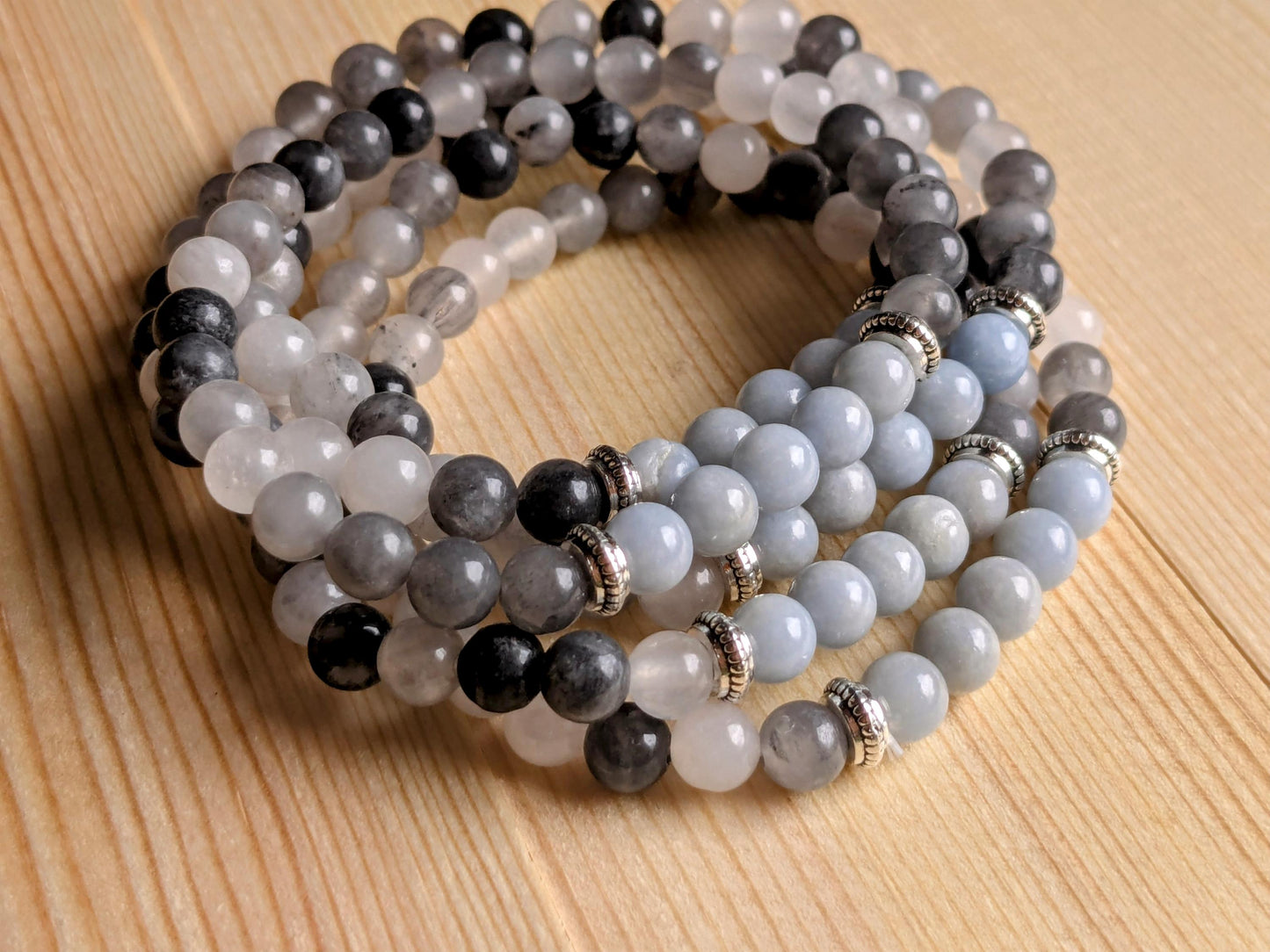 Inclusion Quartz & Angelite Stretch Bracelets