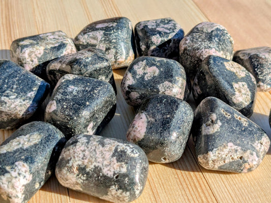 Black Jade with Pink Thulite Tumbled Stones