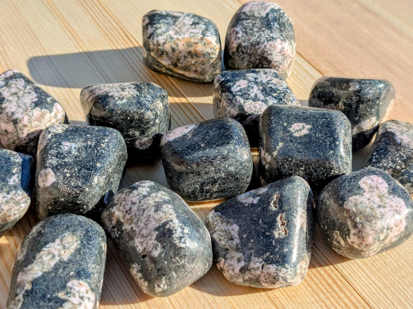 Black Jade with Pink Thulite Tumbled Stones
