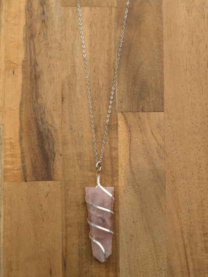 Rose Quartz Spiral Wrap Necklace