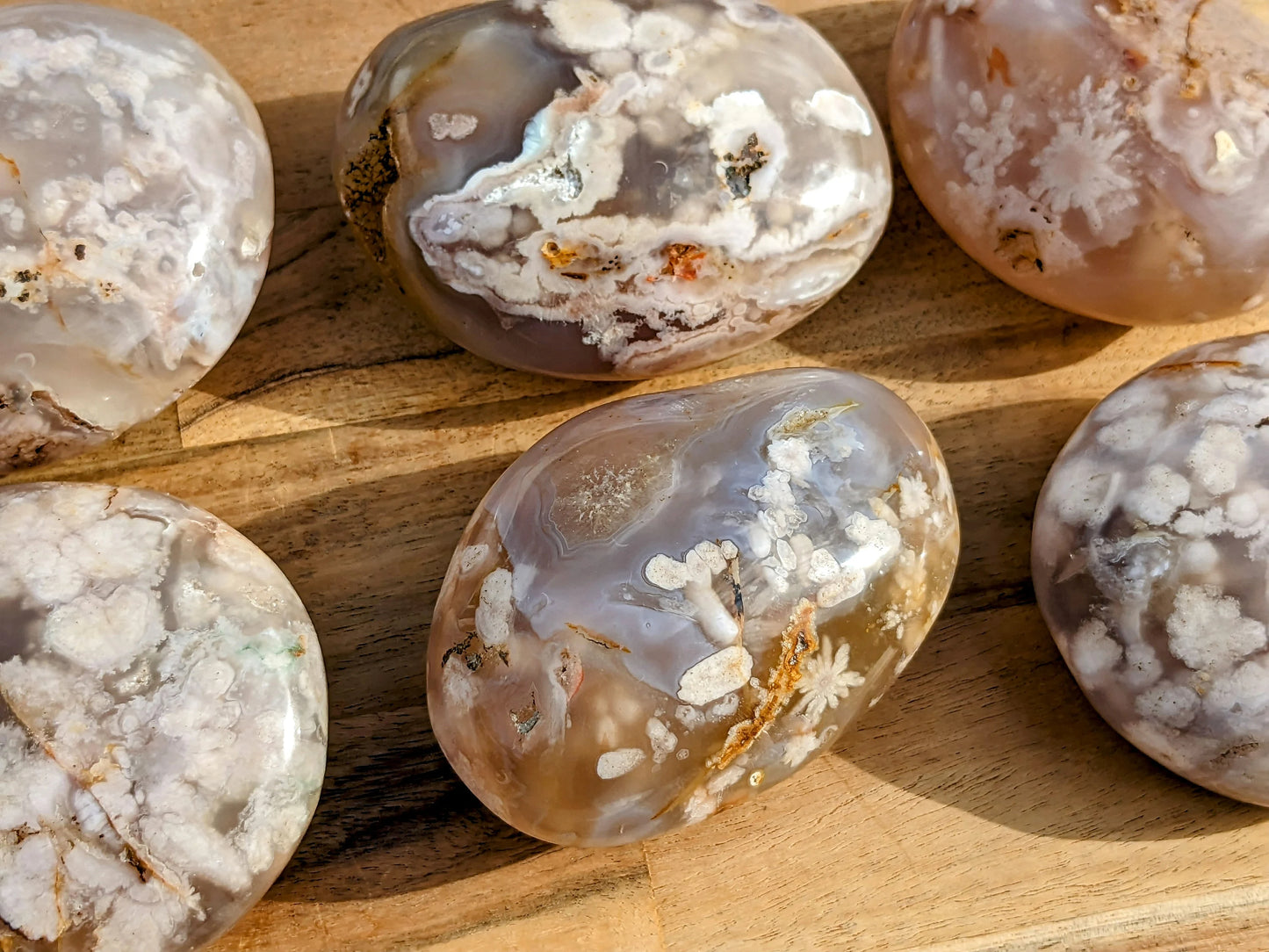 XL Flower Agate Palm Stones