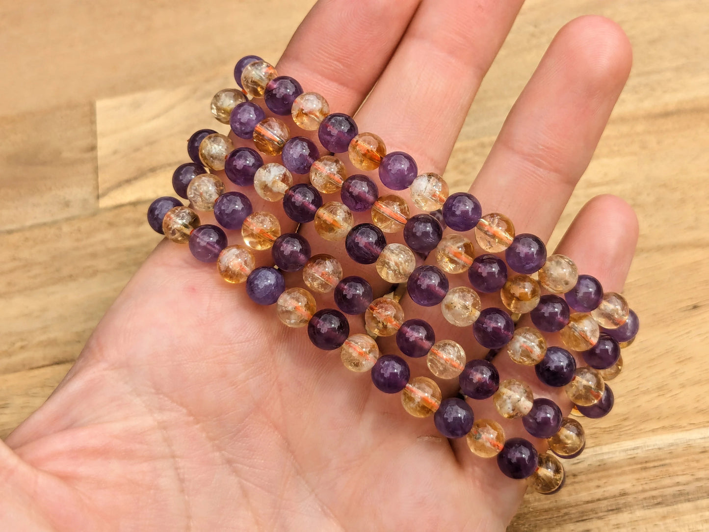 High Grade Ametrine Stretch Bracelets - Citrine and Amethyst Beaded Bracelets