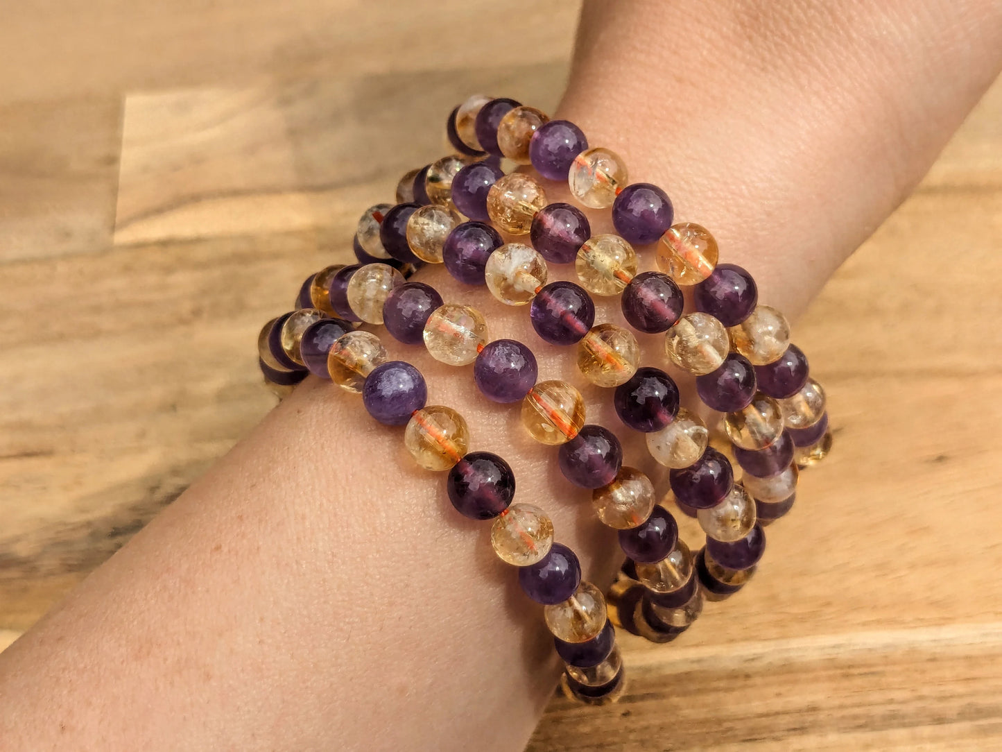 High Grade Ametrine Stretch Bracelets - Citrine and Amethyst Beaded Bracelets