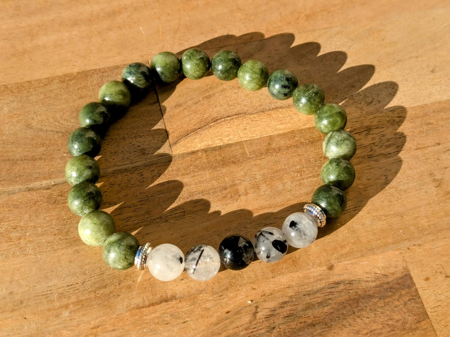 Serpentine & Tourmilated Quartz Stretch Bracelets