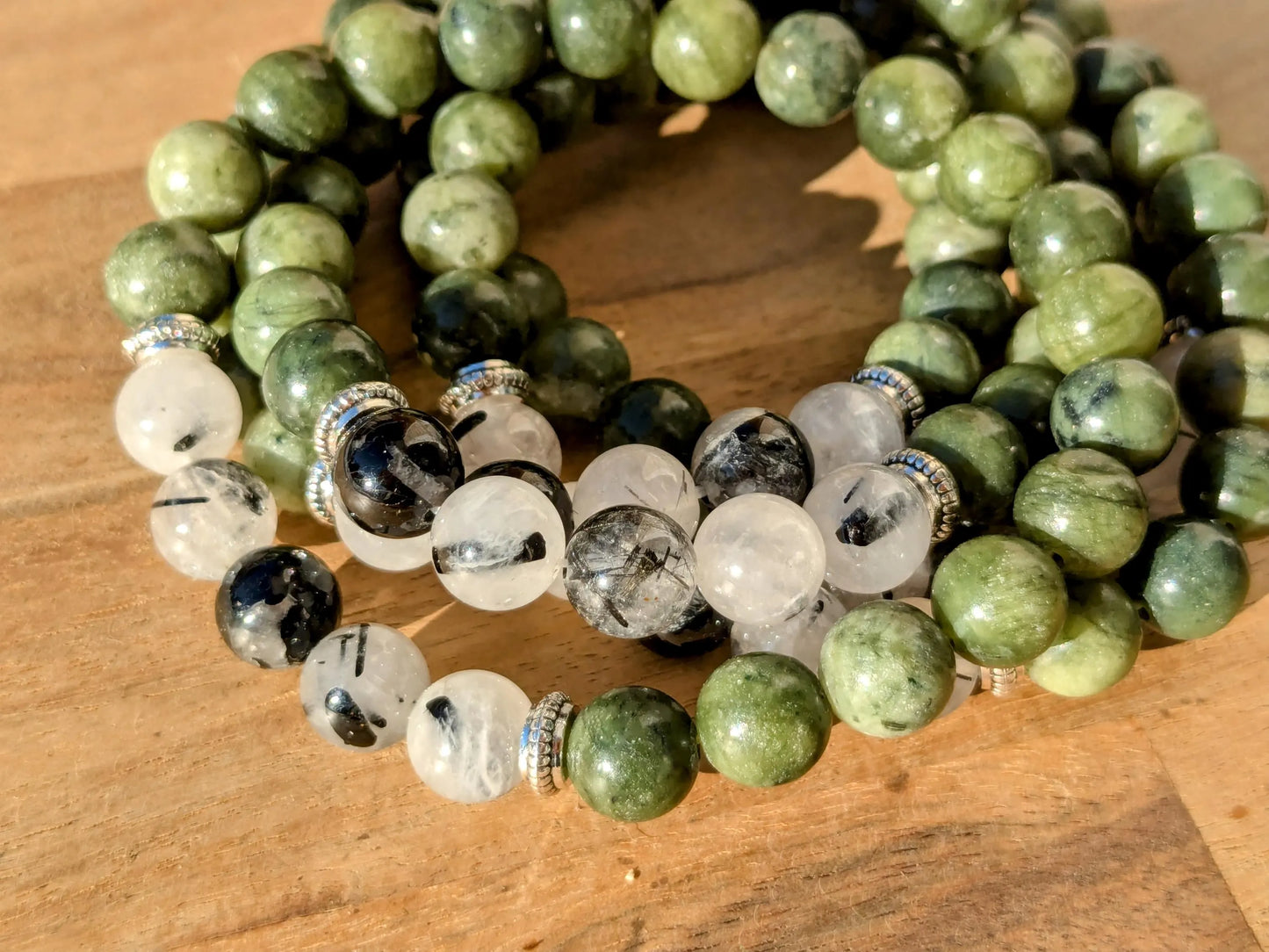 Serpentine & Tourmilated Quartz Stretch Bracelets