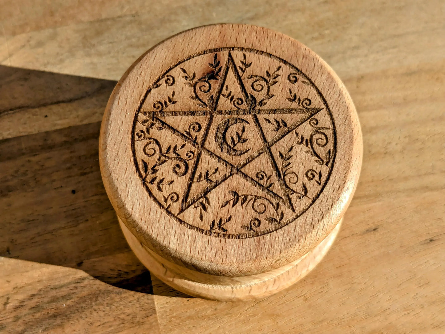 Wooden Herb Grinder with Pentacle Engraving