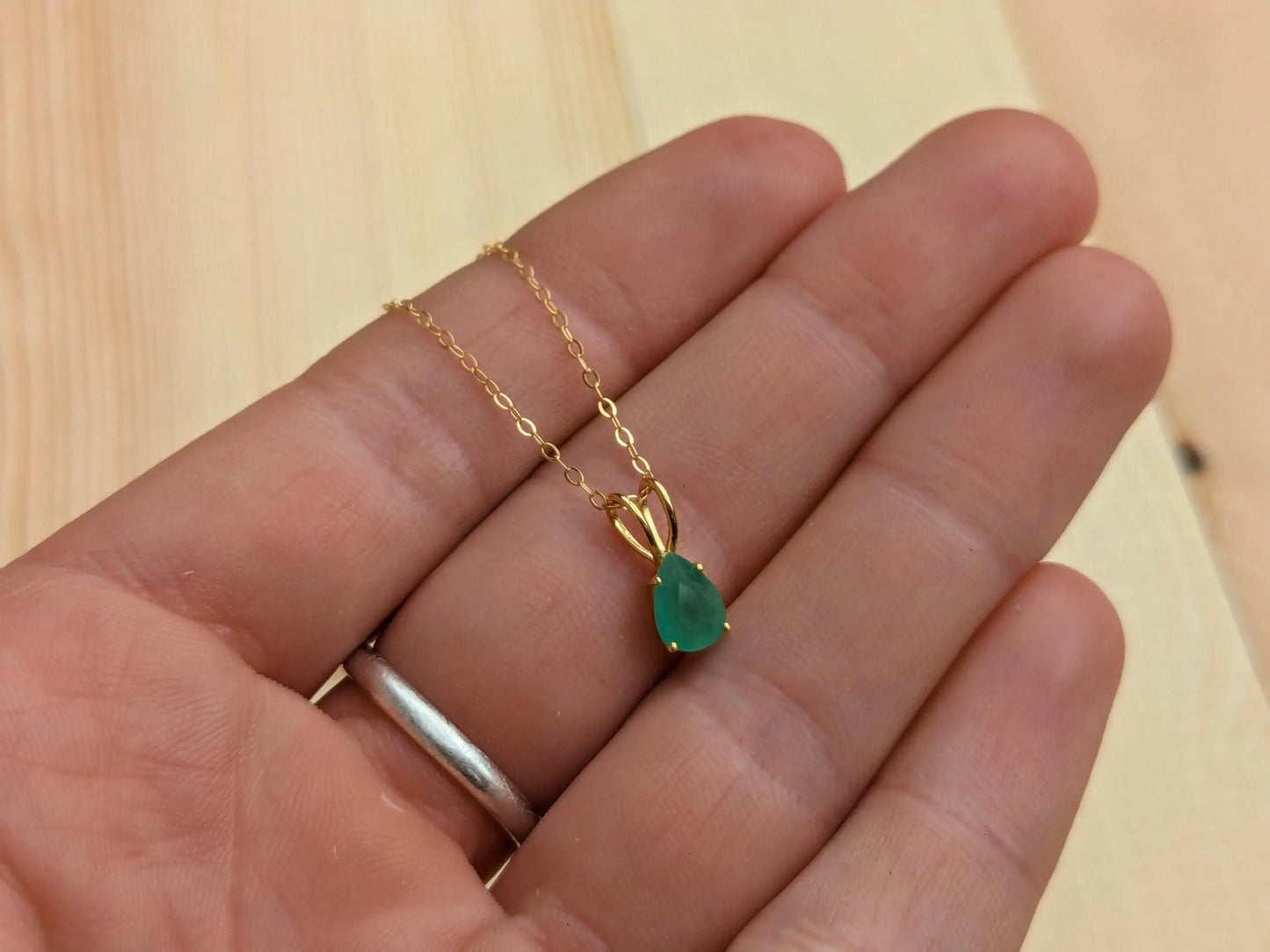 14k Gold Filled Genuine Emerald Necklace