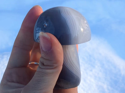 Banded Agate + Clear Quartz Mushroom