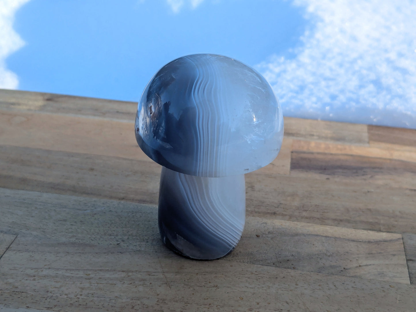 Banded Agate + Clear Quartz Mushroom