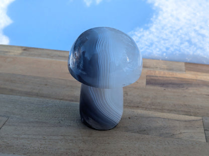 Banded Agate + Clear Quartz Mushroom