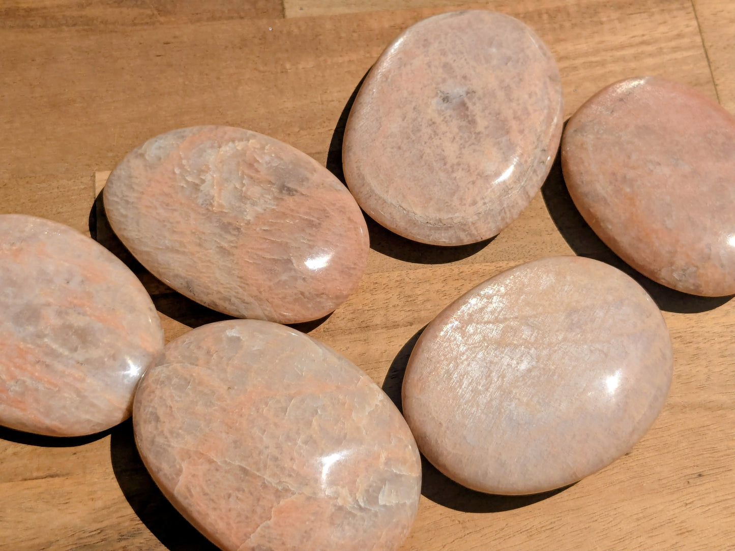 Flashy Peach Moonstone Palm Stones