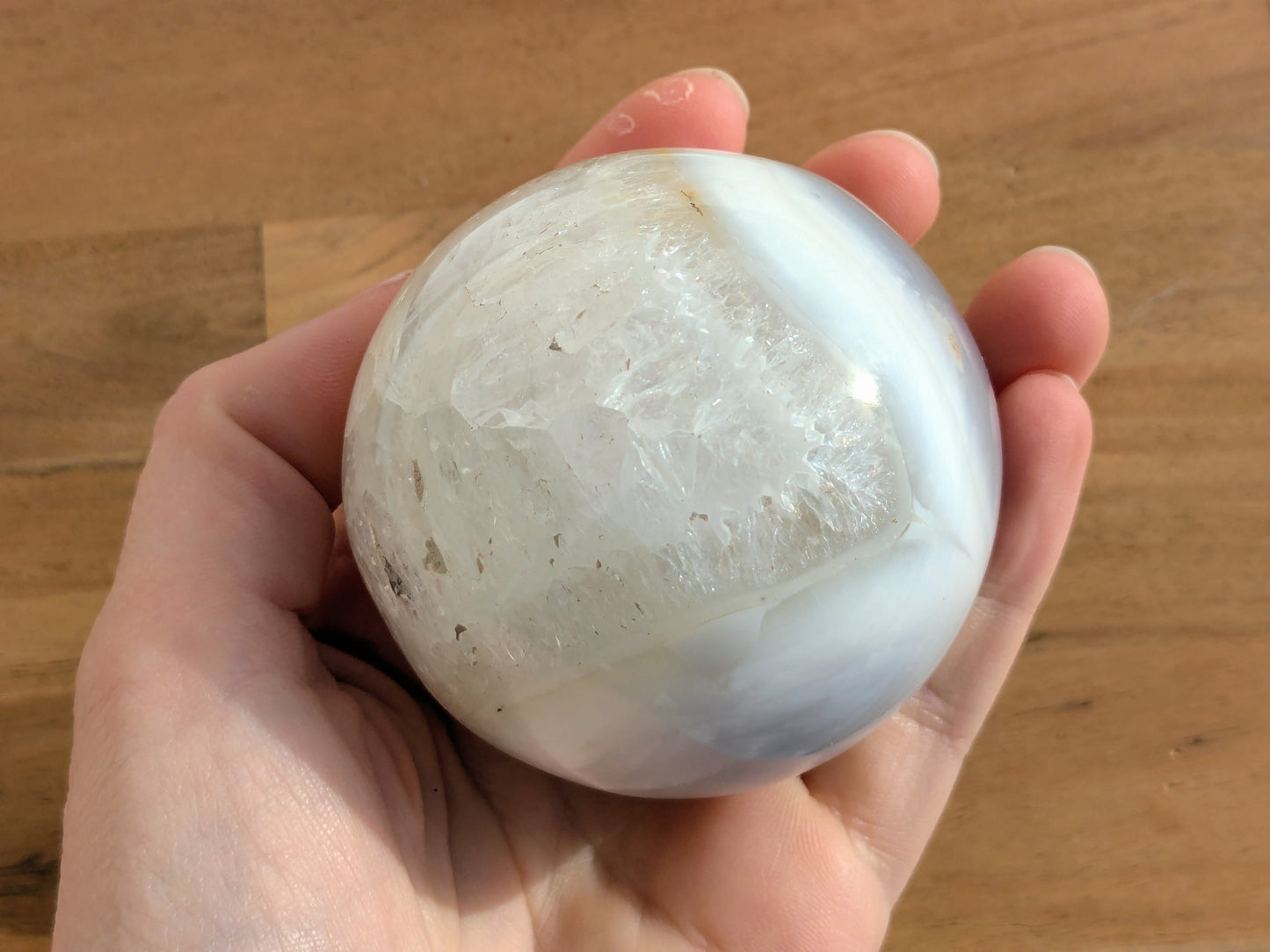 Banded Agate + Clear Quartz Sphere - OOAK