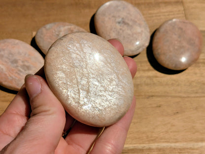 Flashy Peach Moonstone Palm Stones
