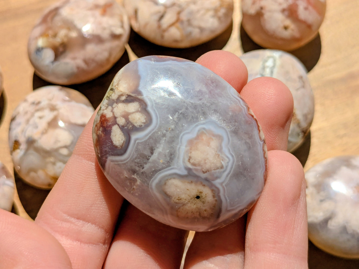 Flower Agate Palm Stones