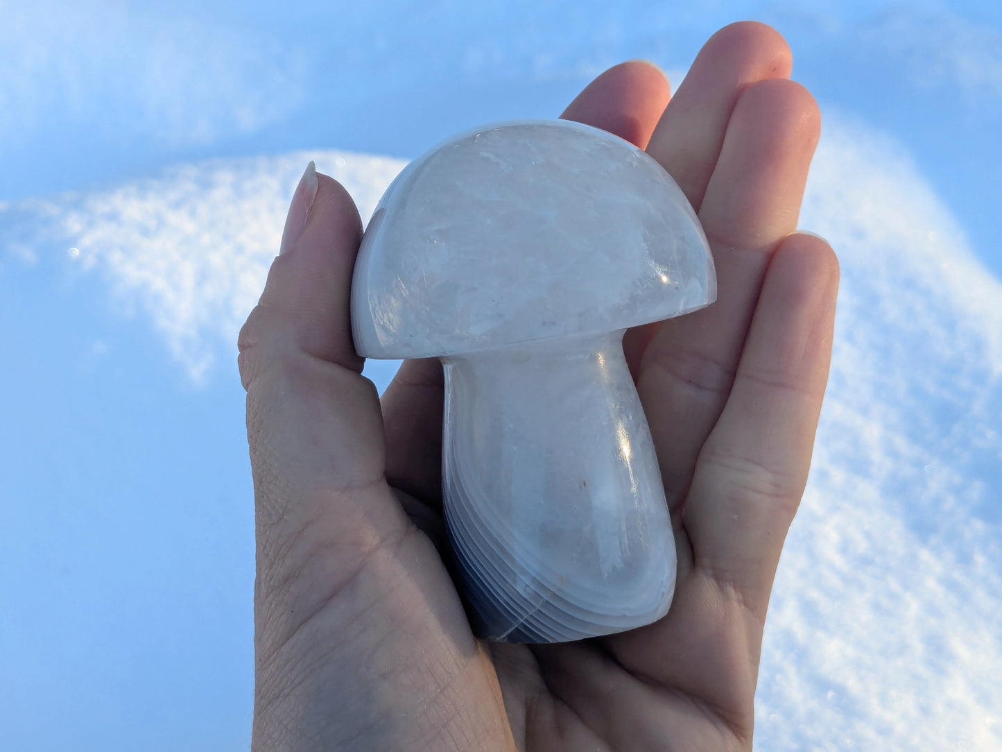 Banded Agate + Clear Quartz Mushroom