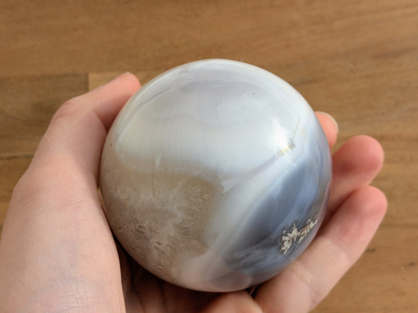 Banded Agate + Clear Quartz Sphere - OOAK